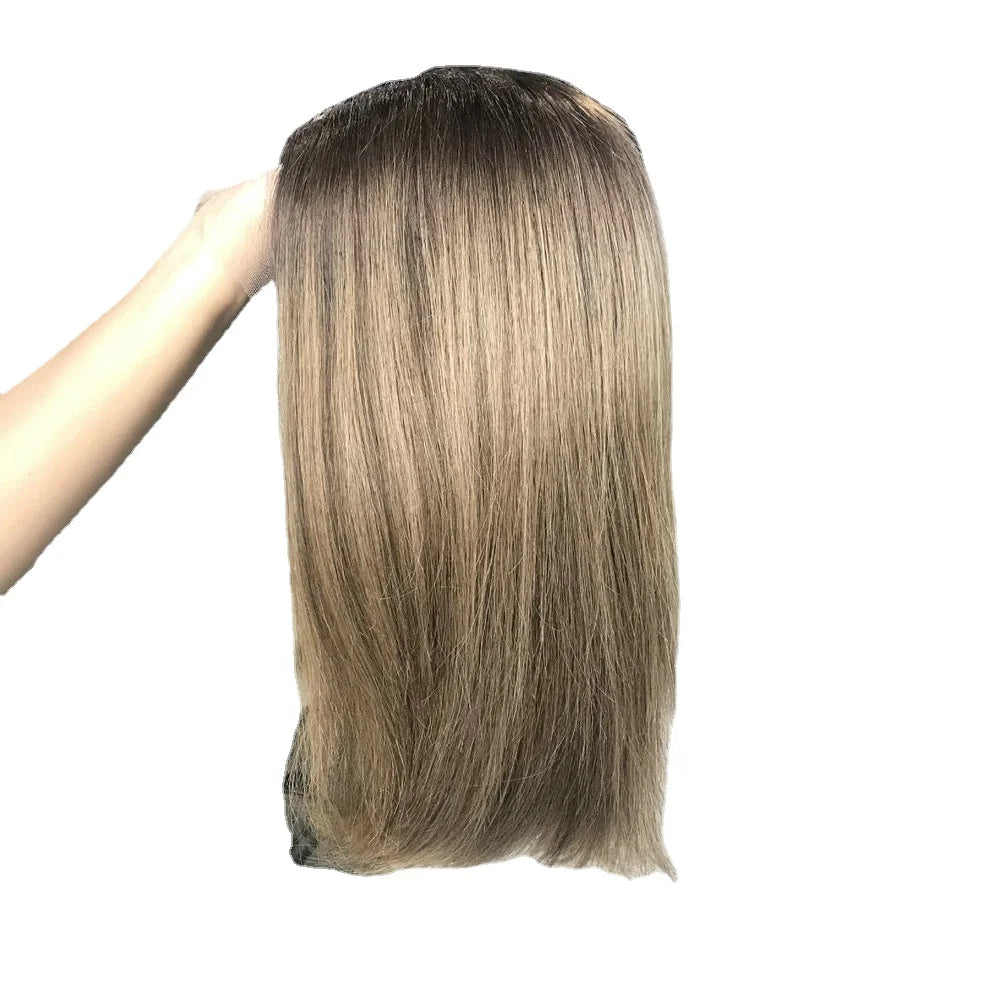 Perruque U Part Blonde Courte Cheveux Humains Rémy Racines Brun Foncé Lace Front Cheveux Casher Pour Femme