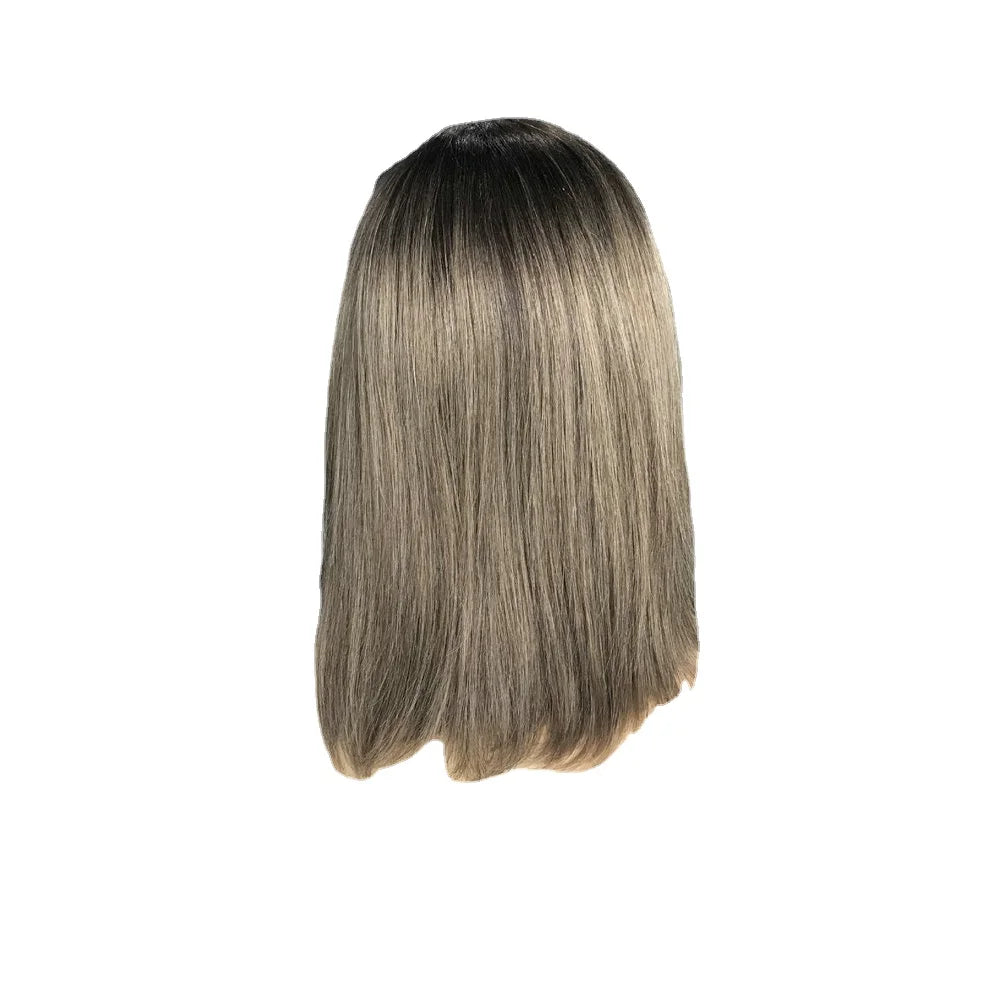 Short Blonde U Part Wig Human Hair Remy Dark Brown Roots Women's Lace Front Kosher Hair - product view
