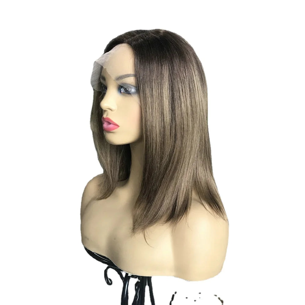 Perruque U Part Blonde Courte Cheveux Humains Rémy Racines Brun Foncé Lace Front Cheveux Casher Pour Femme