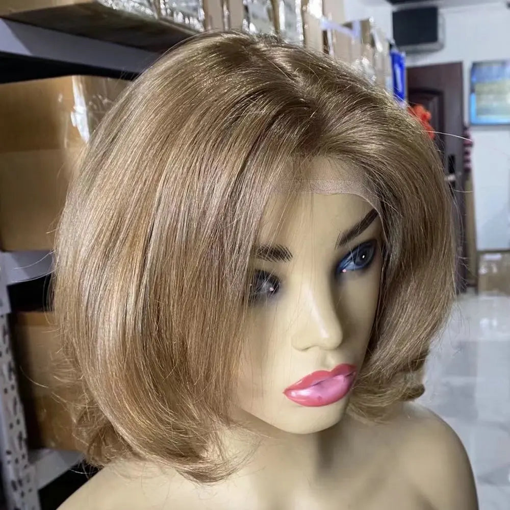 Women&#39;s Platinum Short Human Hair Wig with Natural Silk Base Lace Frontal Remy Hair Medical Prosthesis