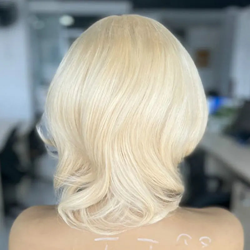 Women&#39;s Platinum Short Human Hair Wig with Natural Silk Base Lace Frontal Remy Hair Medical Prosthesis