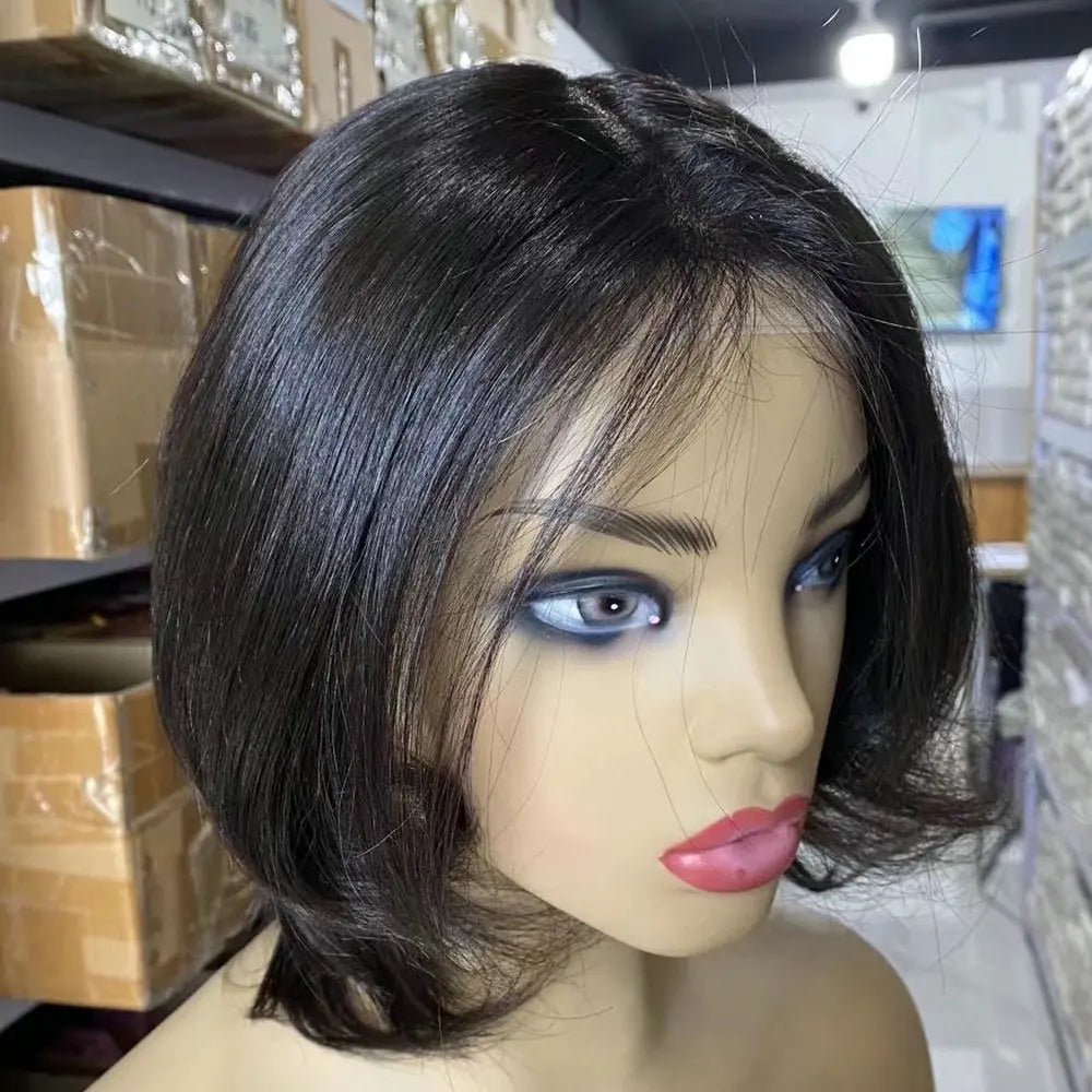 Women&#39;s Platinum Short Human Hair Wig with Natural Silk Base Lace Frontal Remy Hair Medical Prosthesis