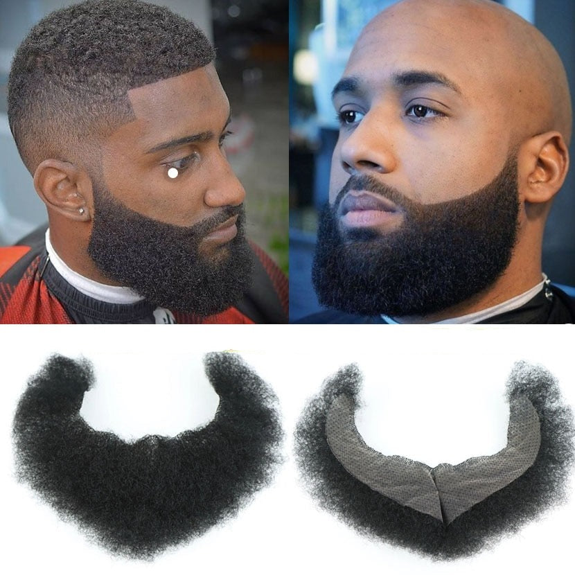 Human Hair Afro Curl Beard Mustache For American Black Men