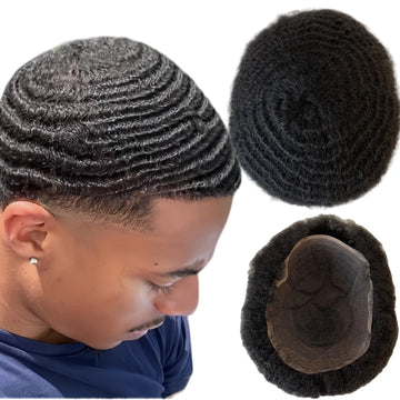 Intialainen Remy-ihmishiustoupee, kokopitsiyksikkö 8x10, syvänmusta, 8 mm laine, mustille miehille