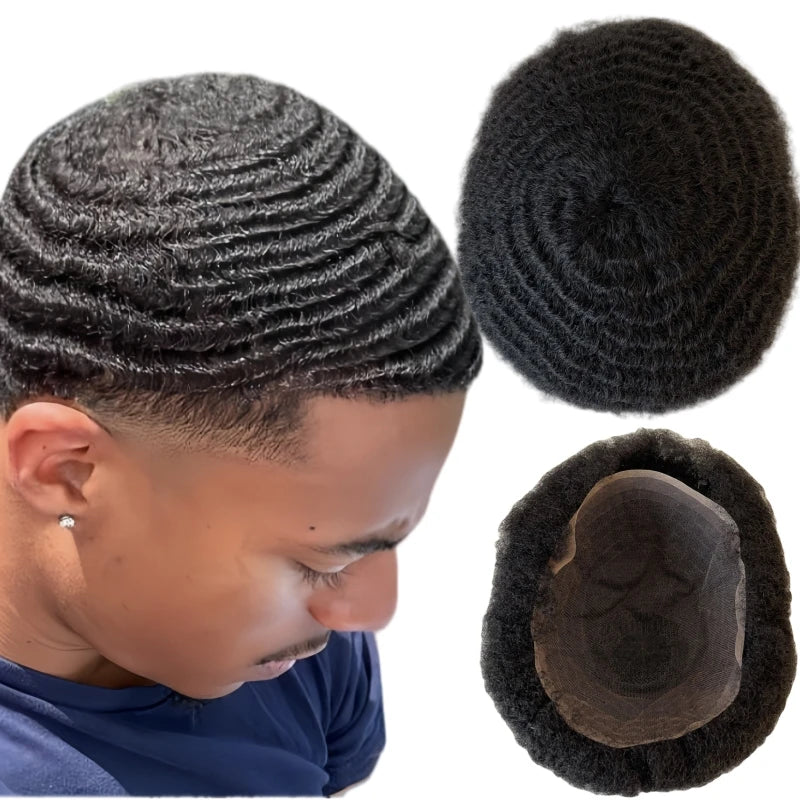 Intialainen Remy-ihmishiustoupee, kokopitsiyksikkö 8x10, syvänmusta, 8 mm laine, mustille miehille