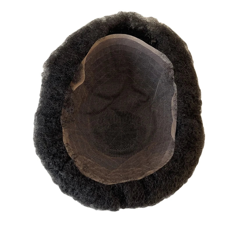 Intialainen Remy-ihmishiustoupee, kokopitsiyksikkö 8x10, syvänmusta, 8 mm laine, mustille miehille