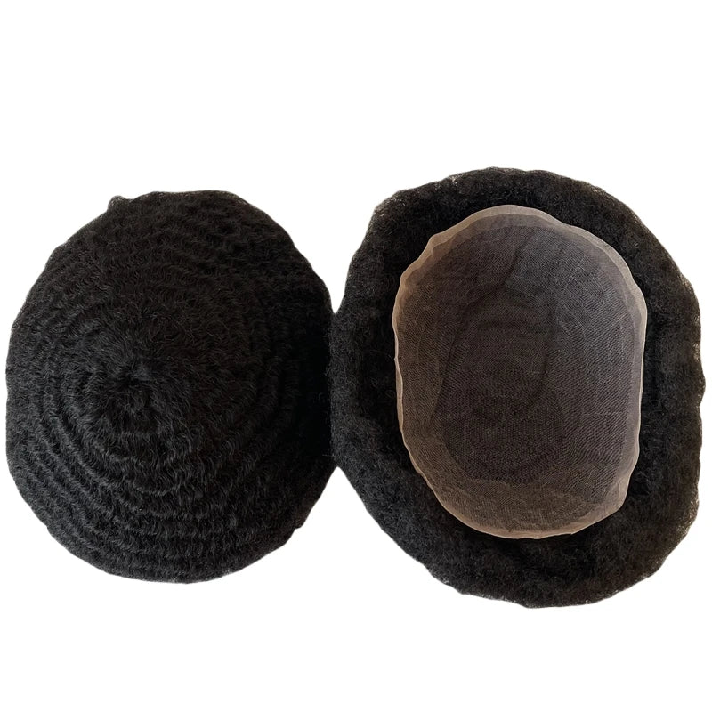 Intialainen Remy-ihmishiustoupee, kokopitsiyksikkö 8x10, syvänmusta, 8 mm laine, mustille miehille