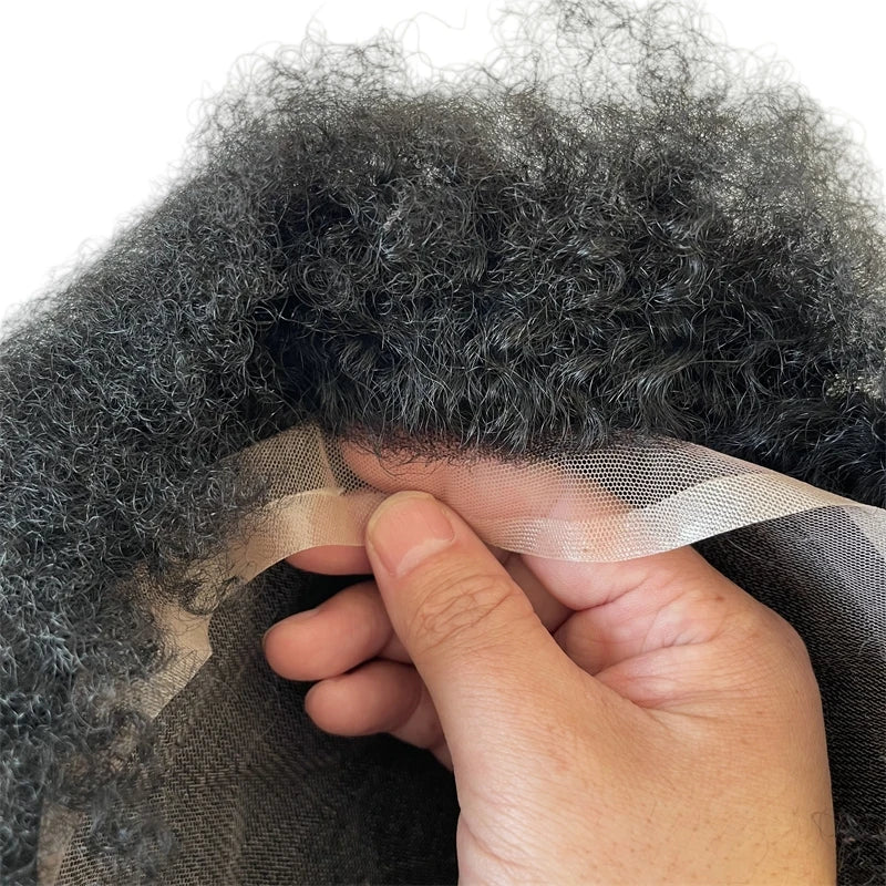 Intialainen Remy-ihmishiustoupee, kokopitsiyksikkö 8x10, syvänmusta, 8 mm laine, mustille miehille