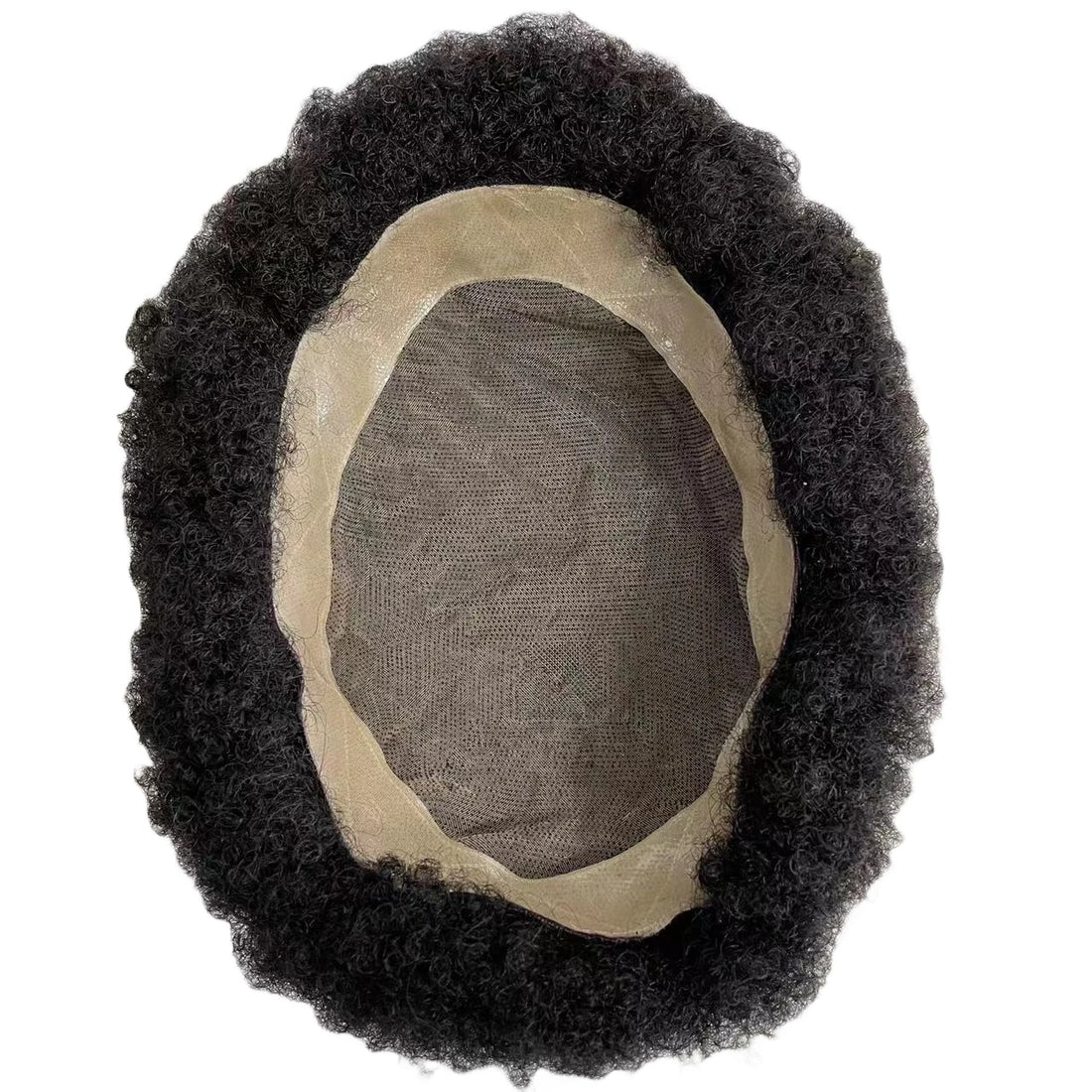 4mm Afro Kinky Curl Mono Human Hair Piece for Black Men - worn view