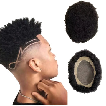 Indian Virgin Human Hair 4mm Afro Kinky Curl 7x9 Mono Lace Toupee for Black Men
