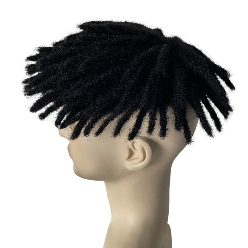 Indisk virgin menneskehår jet sort korte dreadlocks toupe 8x10 hud-enhed til mænd