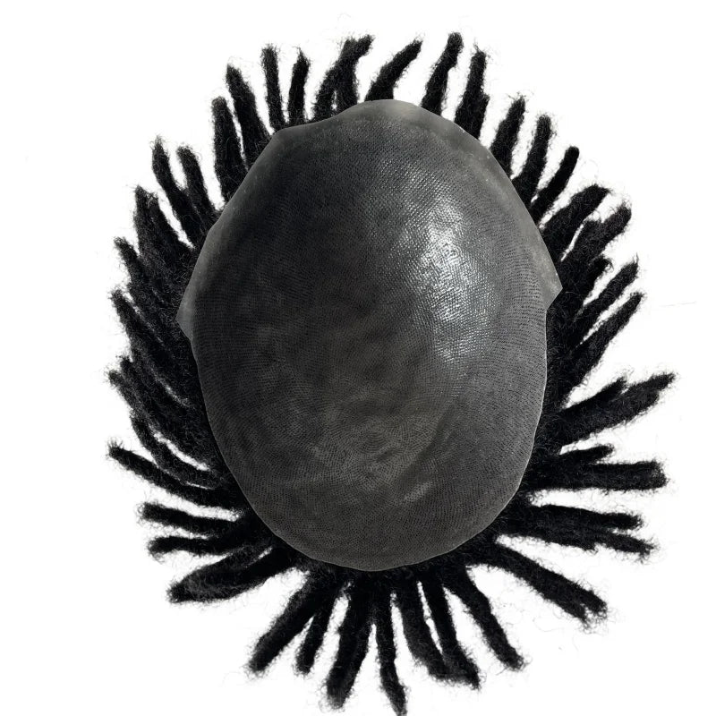 Indisk virgin menneskehår jet sort korte dreadlocks toupe 8x10 hud-enhed til mænd