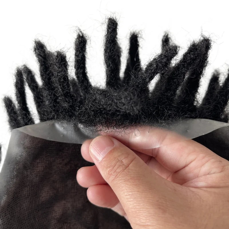 Indisk virgin menneskehår jet sort korte dreadlocks toupe 8x10 hud-enhed til mænd