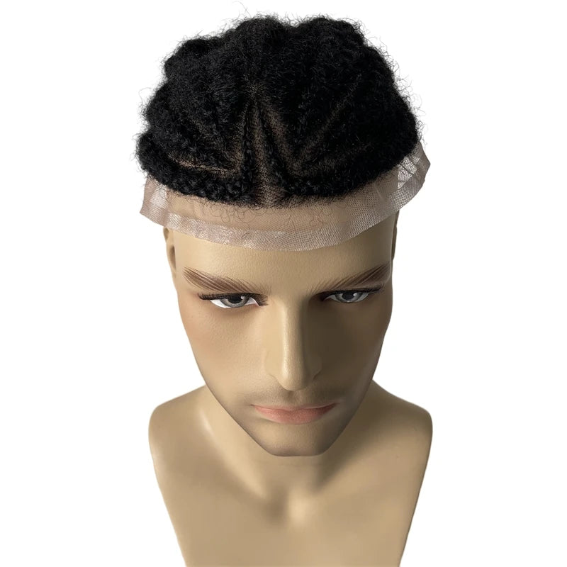 Afro Corn Star vlechten full lace menselijk haar toupet voor zwarte mannen 8x10