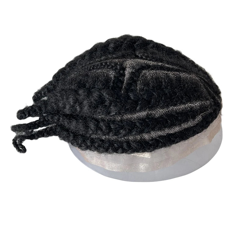 Afro Corn Star vlechten full lace menselijk haar toupet voor zwarte mannen 8x10