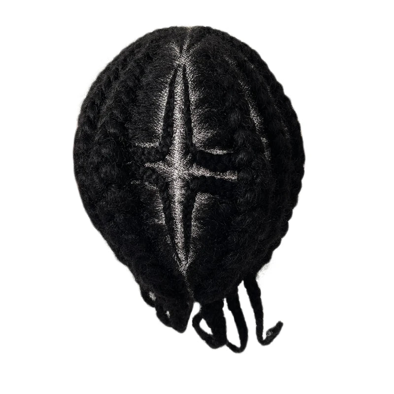 Afro Corn Star Braids Full Lace Human Hair Toupee for Black Men 8x10 - hair color detail
