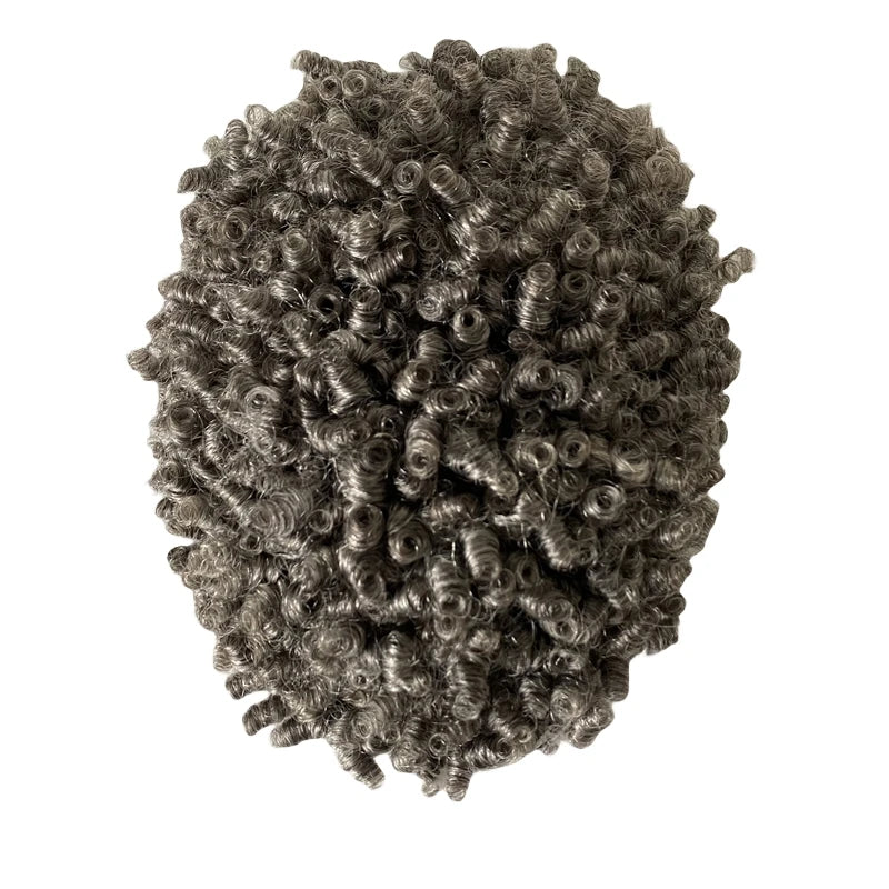 10mm krul #1b50 grijze geknoopte skin toupet voor zwarte mannen