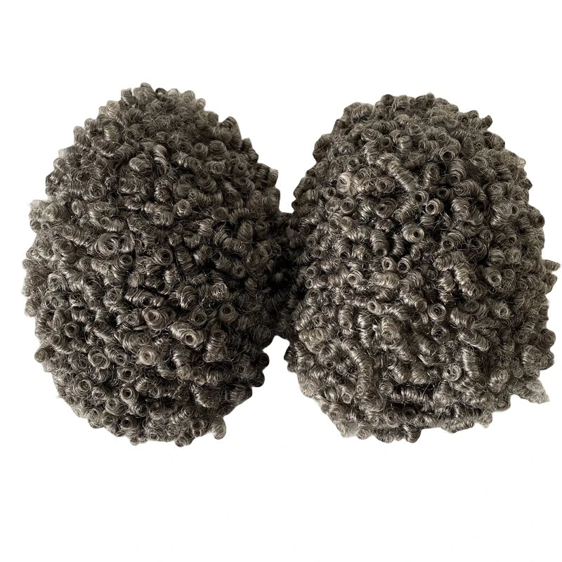 10mm krul #1b50 grijze geknoopte skin toupet voor zwarte mannen