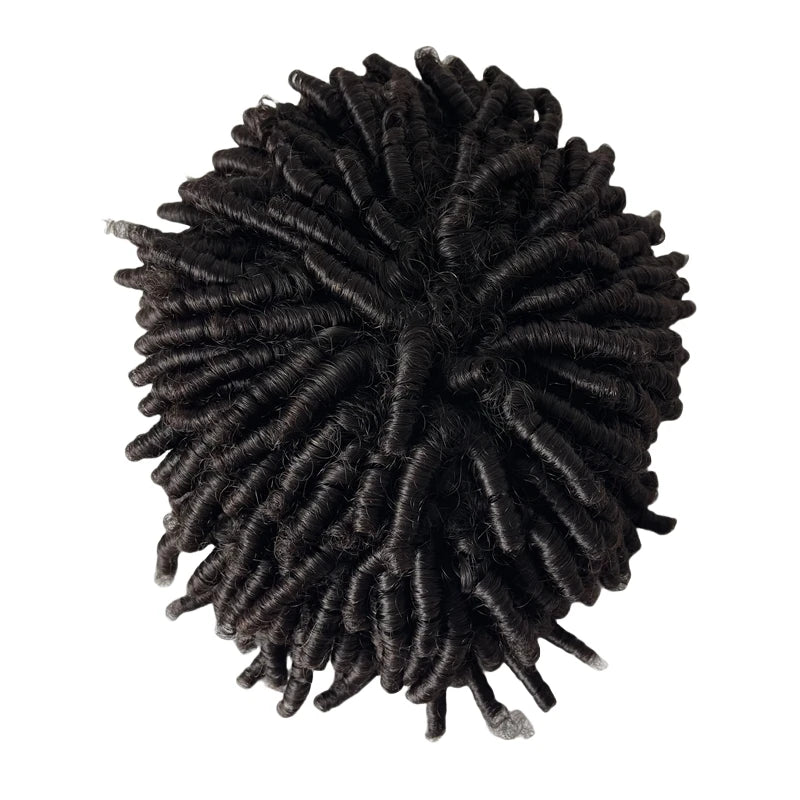 Toupet z indyjskich dziewiczych włosów ludzkich 12 cali, skręt 15mm, naturalny kolor, PU system włosów zastępczych dla mężczyzn