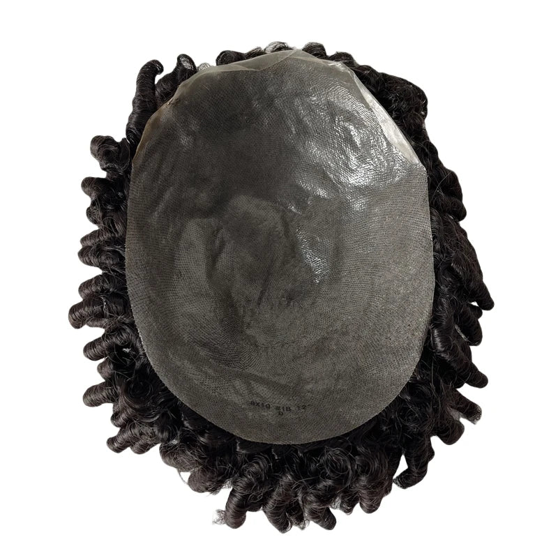 Toupet z indyjskich dziewiczych włosów ludzkich 12 cali, skręt 15mm, naturalny kolor, PU system włosów zastępczych dla mężczyzn