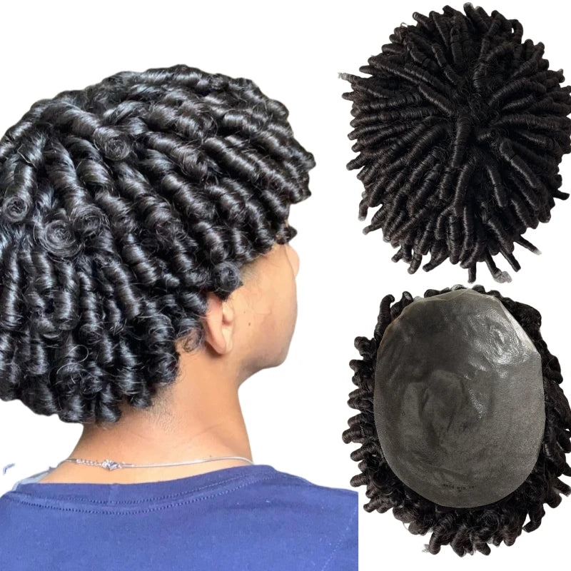 Toupet z indyjskich dziewiczych włosów ludzkich 12 cali, skręt 15mm, naturalny kolor, PU system włosów zastępczych dla mężczyzn