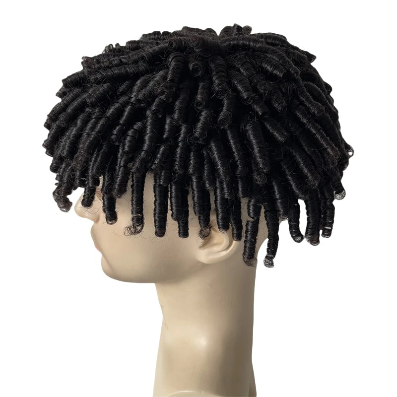 Toupet z indyjskich dziewiczych włosów ludzkich 12 cali, skręt 15mm, naturalny kolor, PU system włosów zastępczych dla mężczyzn