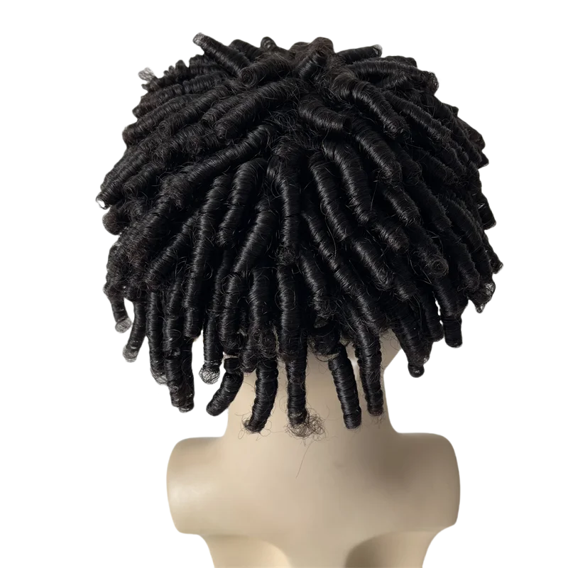 Toupet z indyjskich dziewiczych włosów ludzkich 12 cali, skręt 15mm, naturalny kolor, PU system włosów zastępczych dla mężczyzn