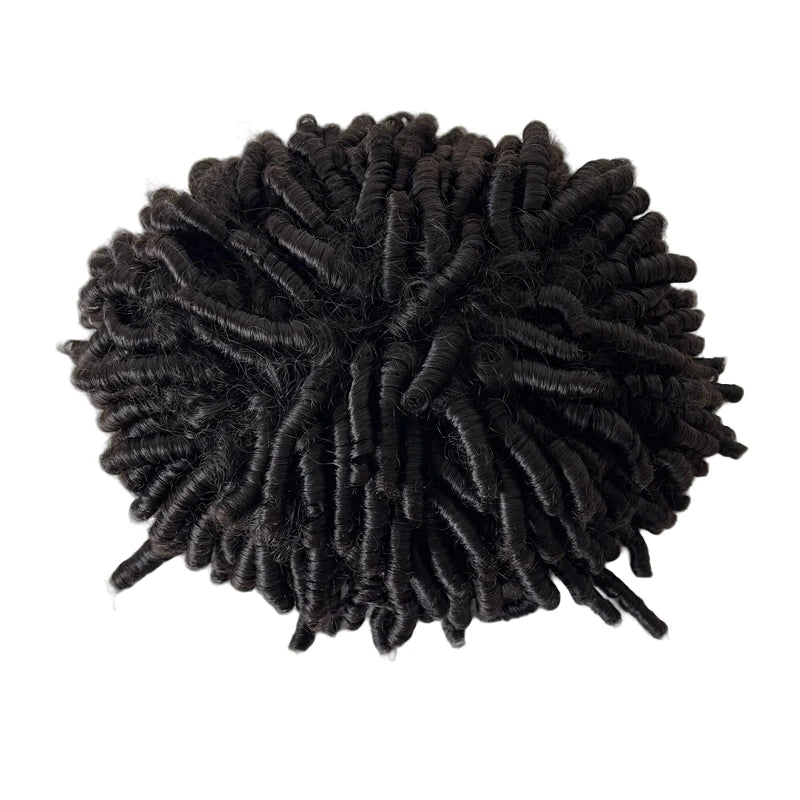 Indian Virgin Human Hair Mono Topper 16 Inch 15mm Curl Natural Color 8x10 Toupee for Black Men - hair color detail
