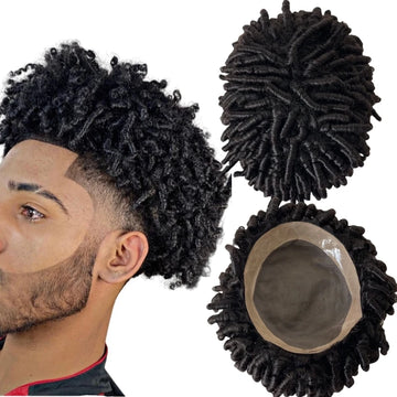 Indian Virgin Human Hair Mono Topper 16 Inch 15mm Curl Natural Color 8x10 Toupee for Black Men