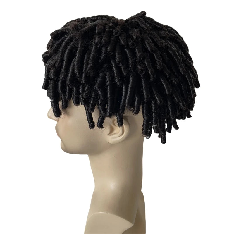 Indian Virgin Human Hair Mono Topper 16 Inch 15mm Curl Natural Color 8x10 Toupee for Black Men