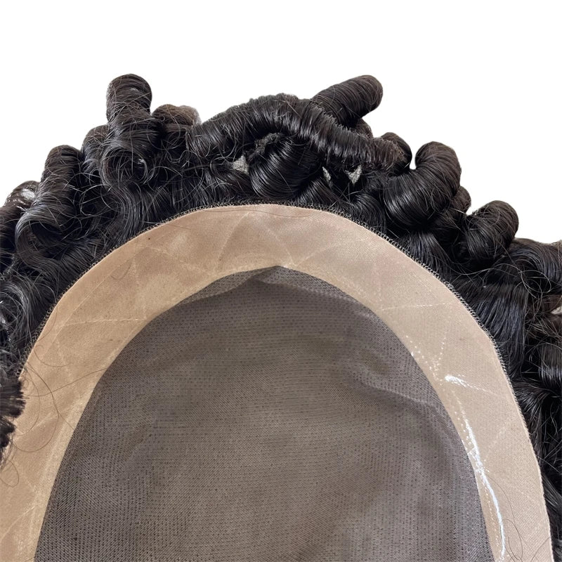 Indian Virgin Human Hair Mono Topper 16 Inch 15mm Curl Natural Color 8x10 Toupee for Black Men