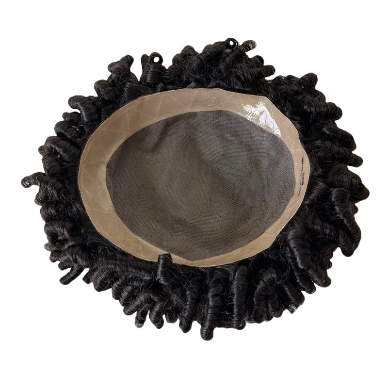 Indian Virgin Human Hair Mono Topper 16 Inch 15mm Curl Natural Color 8x10 Toupee for Black Men