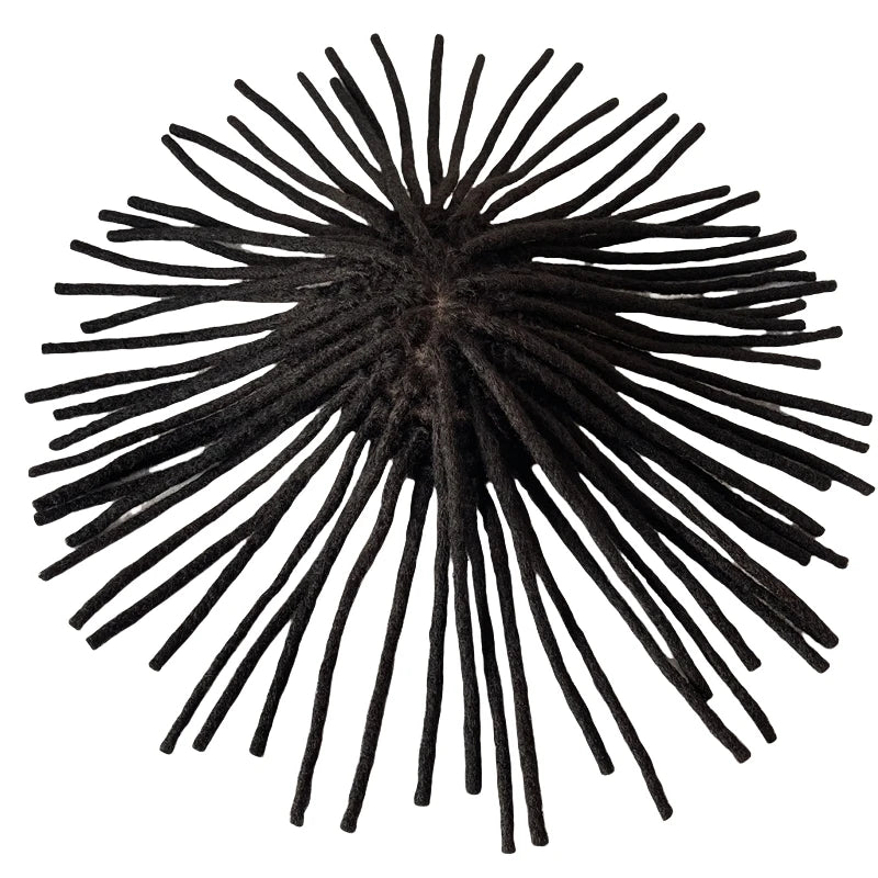 Indian Virgin Human Hair 10 Inch Silk Top Dreadlocks Toupee for Black Men #1B Black Color - top view