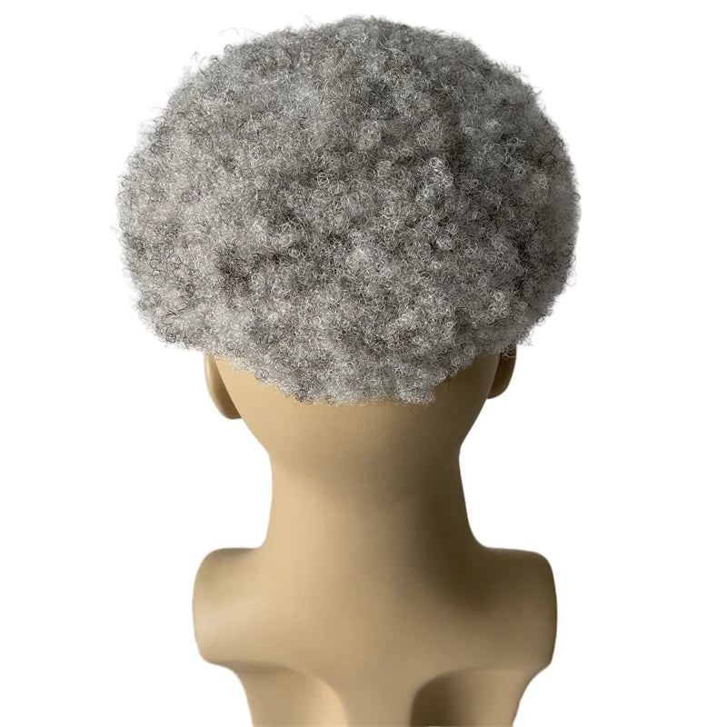 Indiaas Virgin Human Hair Afro Full Lace Toupet #1B80 Grijs 8x10 voor Zwarte Mannen