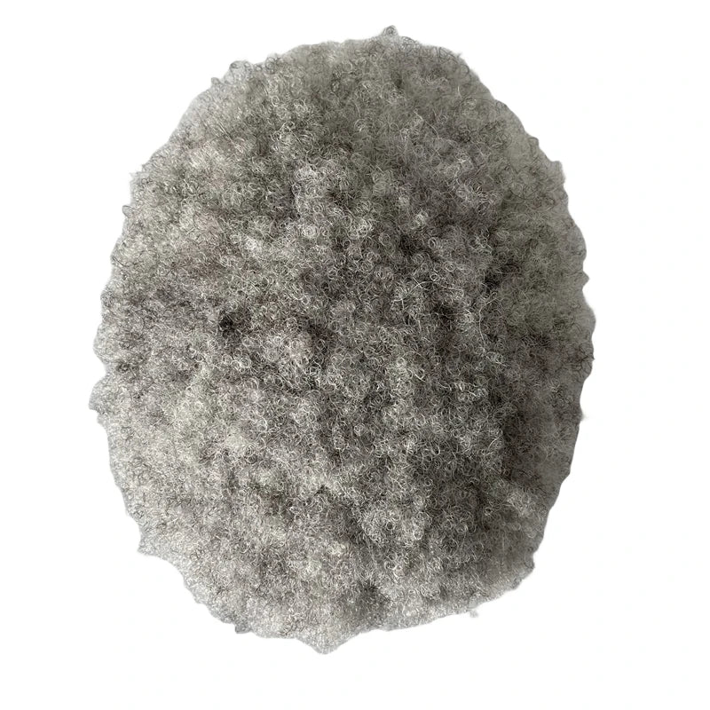 Indiaas Virgin Human Hair Afro Full Lace Toupet #1B80 Grijs 8x10 voor Zwarte Mannen