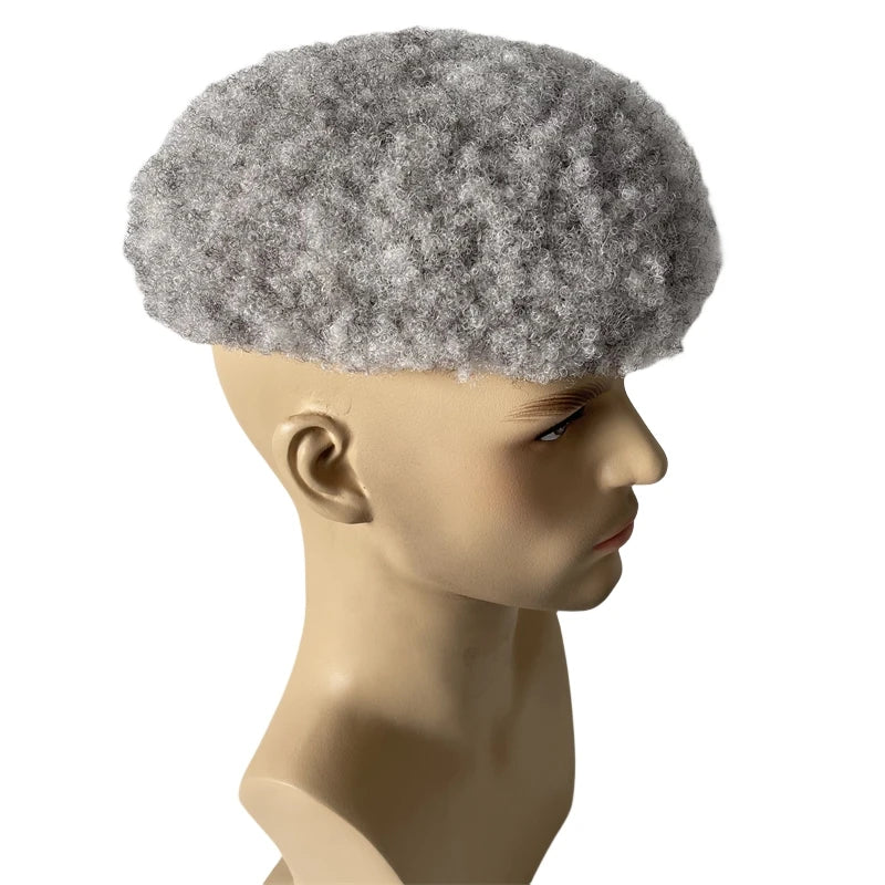 Indiaas Virgin Human Hair Afro Full Lace Toupet #1B80 Grijs 8x10 voor Zwarte Mannen