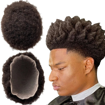 Indisk Virgin-menneskehår Afro Full Lace Toupee #2 Mørkebrun 8x10 Herre-erstatningsenhed til Sorte Mænd