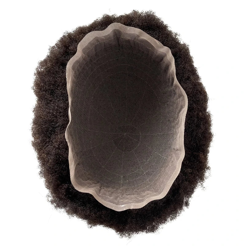 Indisk Virgin-menneskehår Afro Full Lace Toupee #2 Mørkebrun 8x10 Herre-erstatningsenhed til Sorte Mænd