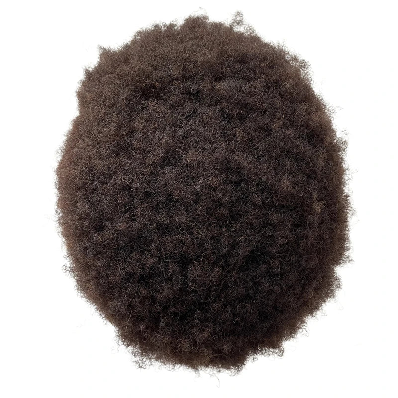 Indisk Virgin-menneskehår Afro Full Lace Toupee #2 Mørkebrun 8x10 Herre-erstatningsenhed til Sorte Mænd
