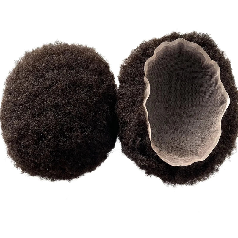 Indisk Virgin-menneskehår Afro Full Lace Toupee #2 Mørkebrun 8x10 Herre-erstatningsenhed til Sorte Mænd