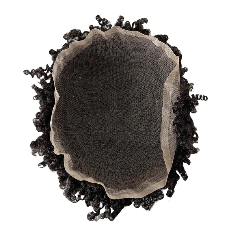 Indián Szűz Emberi Haj Teljes Csipke Tupé 6 Hüvelykes 6mm Göndör Természetes Szín Fekete Férfiaknak