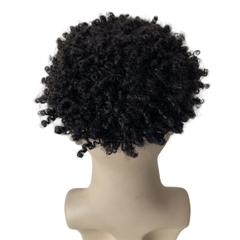 Indián Szűz Emberi Haj Teljes Csipke Tupé 6 Hüvelykes 6mm Göndör Természetes Szín Fekete Férfiaknak