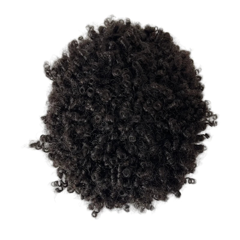 Indian Virgin Human Hair Full Lace Toupee 6 Inch 6mm Curl Natural Color for Black Men - hair color detail
