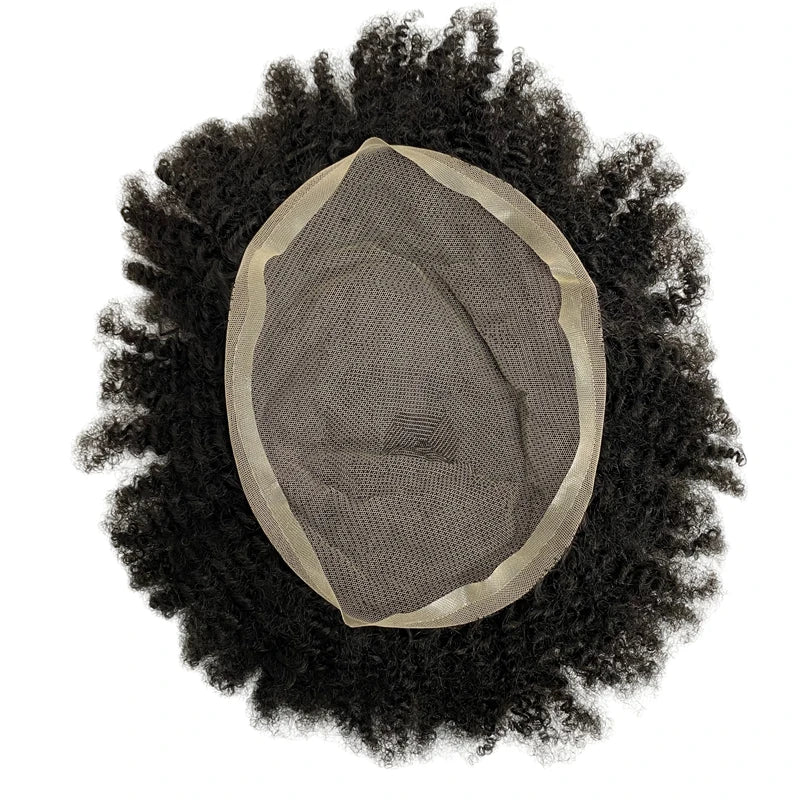 6mm-aaltoinen täyspitsinen peruukkijärjestelmä mustille miehille 7"x9"