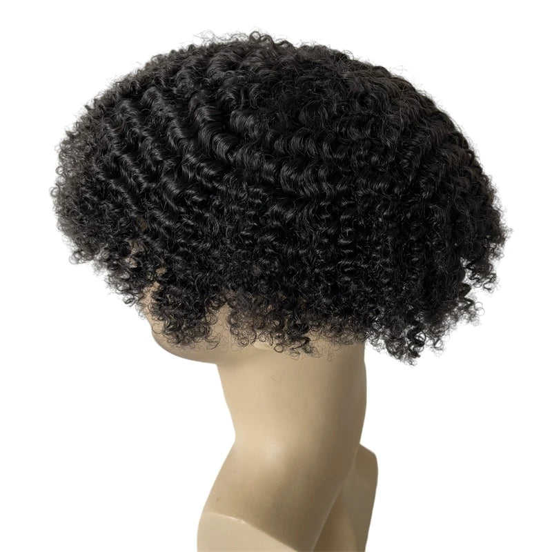 Indyjski dziewiczy tupet z włosów ludzkich, fala 8 mm #1B, baza ze szwajcarskiej koronki 8x10 dla czarnoskórych mężczyzn