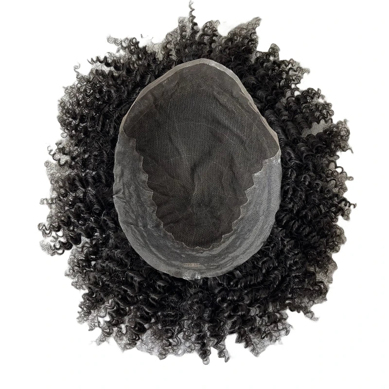 Indian Virgin Human Hair Toupee 8mm Wave #1B 8x10 Swiss Lace Base for Black Men - base construction detail