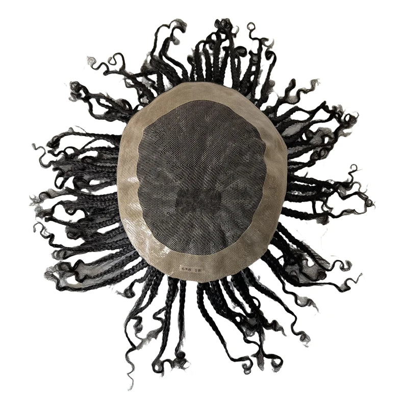 Indiai szűz emberi hajból készült csipkés elöl záródó tupé PU peremmel, 6x8-as dobozfonatokkal fekete férfiak számára