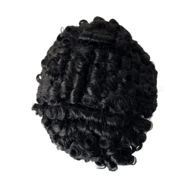 Indian Virgin Human Hair Jet Black 1# 15mm Curl 8x10 Mono Lace Toupee for Men - hair color detail