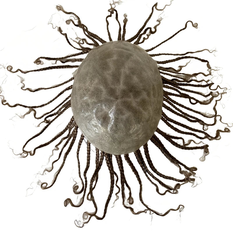 Világosbarna indiai szűz emberi hajból készült bőr alapú egység dobozfonatokkal, teljes PU tupé férfiaknak