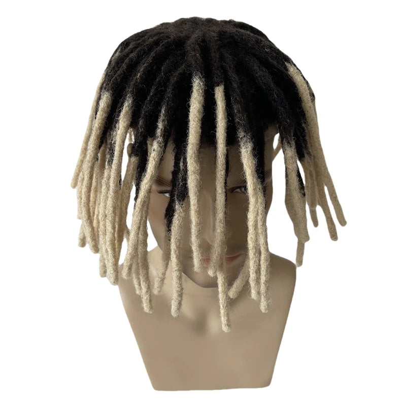 Ombre két tónusú indiai szűz emberi hajból készült rastafrizurás póthaj svájci csipkével és PU peremmel fekete férfiaknak